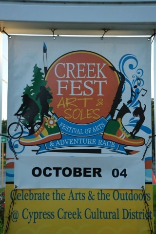 CreekFest Art & Soles Festival of Arts & Adventure Race event banner sign at CreekFest Houston