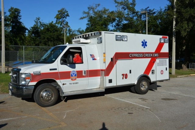 Cypress Creek EMS ambulance Unit 70 on display at CreekFest Houston