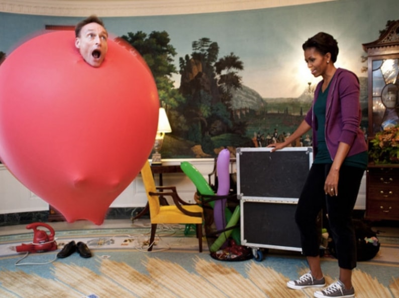 Balloon man performer with Mrs. Obama at the White House